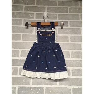Pierre Cardin Kids Toddler Overalls Denim Eyelet Ruffle‎ Dress Size 24 Months